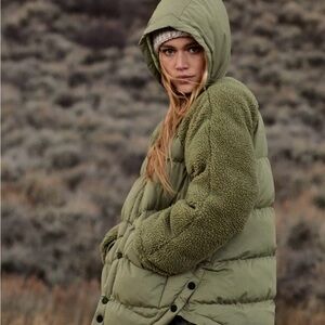 Pilcro Sage Green Hooded Puffer Jacket
